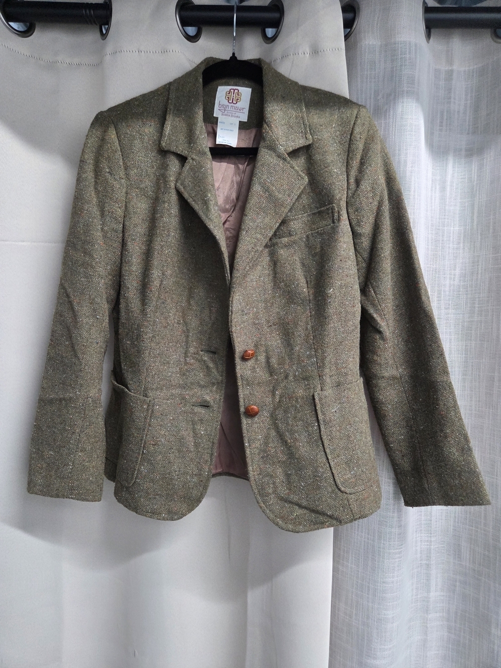 Vintage Bryn Mawr Olive Tweed Women's Blazer Jacket Size 11